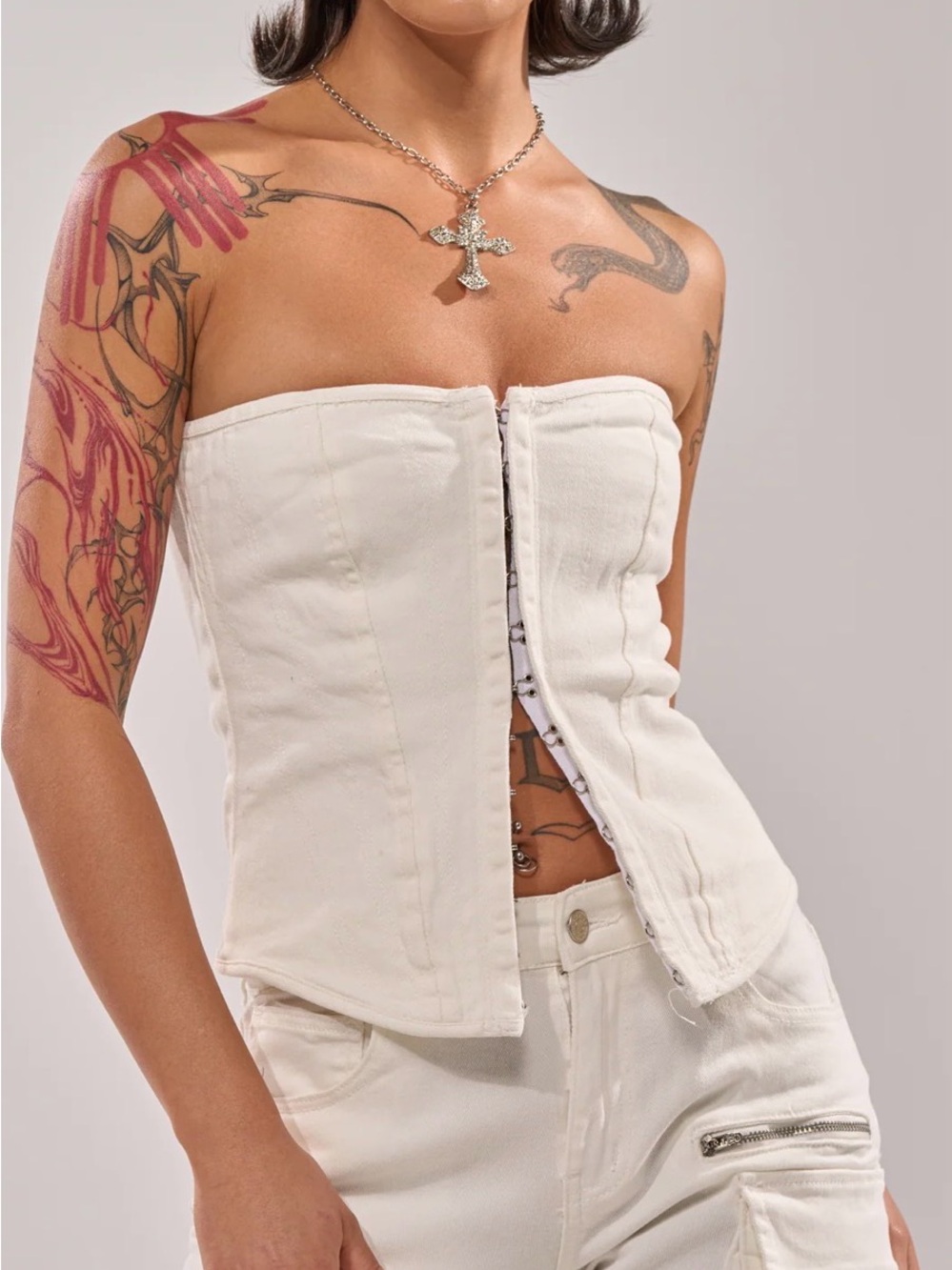 NWT AKIRA Off-White Strapless stretchy Denim Corset Top size L